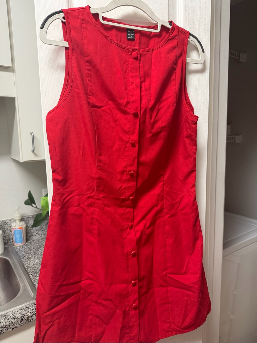 SHEIN Red Sleeveless Button-Front Tunic Dress